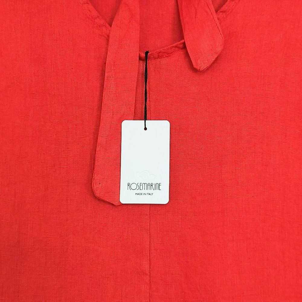 NWT Rosemarine Made In Italy Linen Crochet Hem Bow Tie Back Midi Dress - Picture 6 of 8